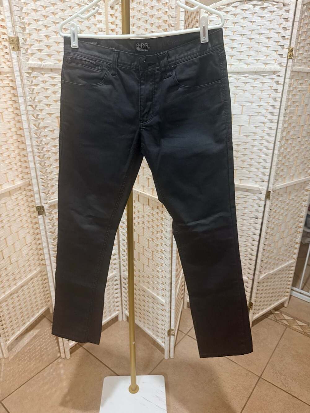 Empyre Men's Black Coated Super Slim Punk Rock Fall Jeans Size 32